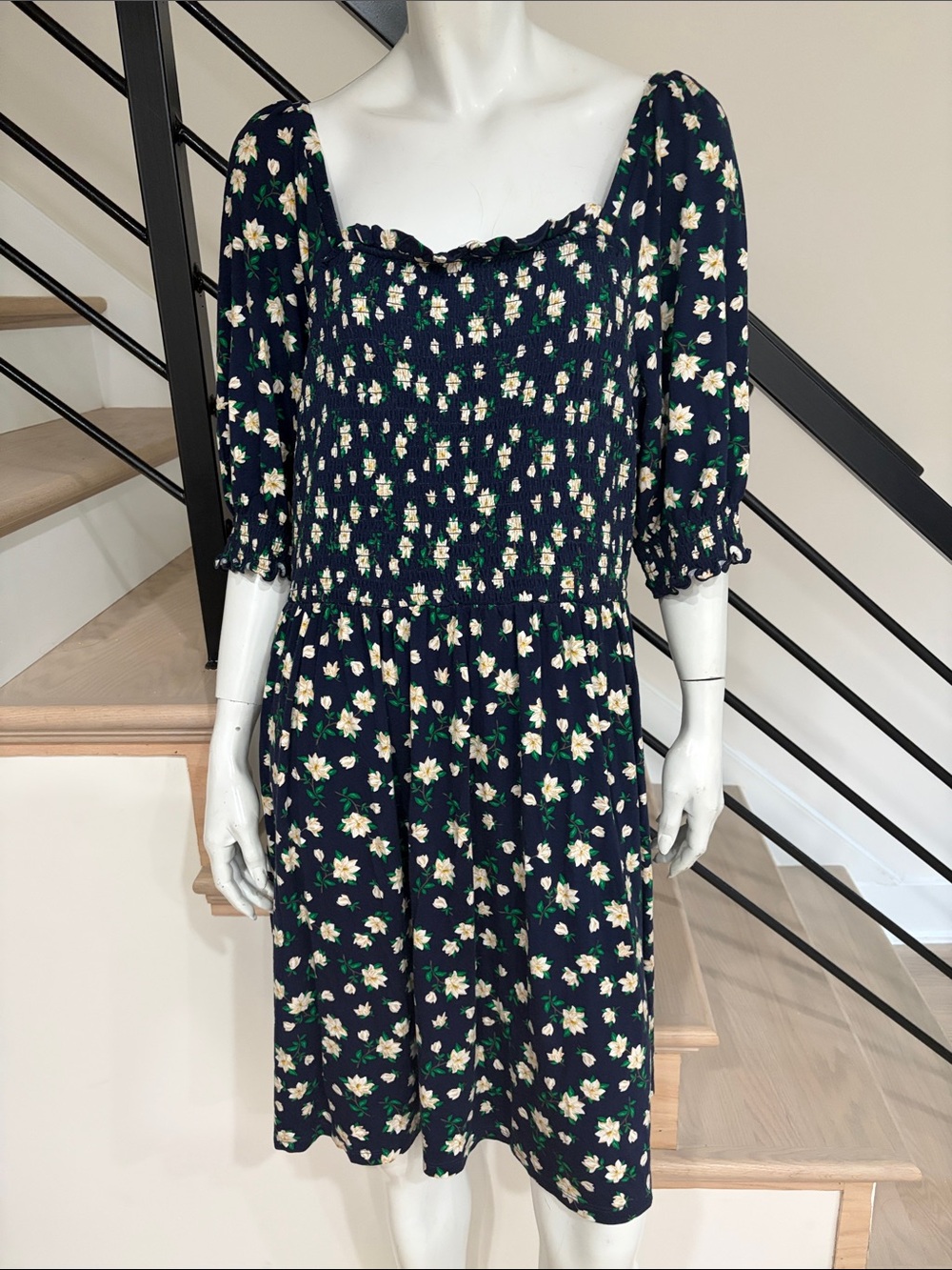 Navy Floral Smocked Midi Dress - Draper James